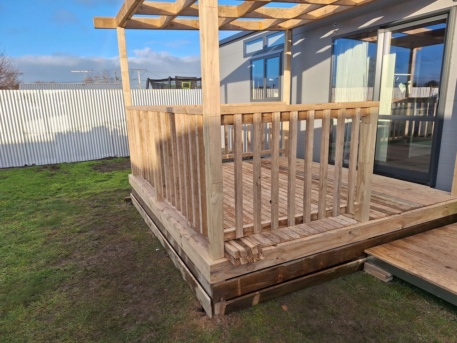Timber deck with pergola and balustrade