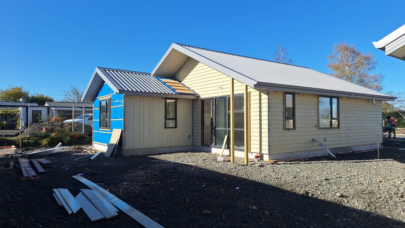 New home taking shape with cladding and roof on